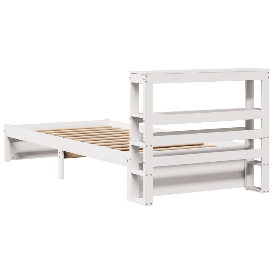 Bedframe met hoofdbord massief grenenhout wit 75x190 cm