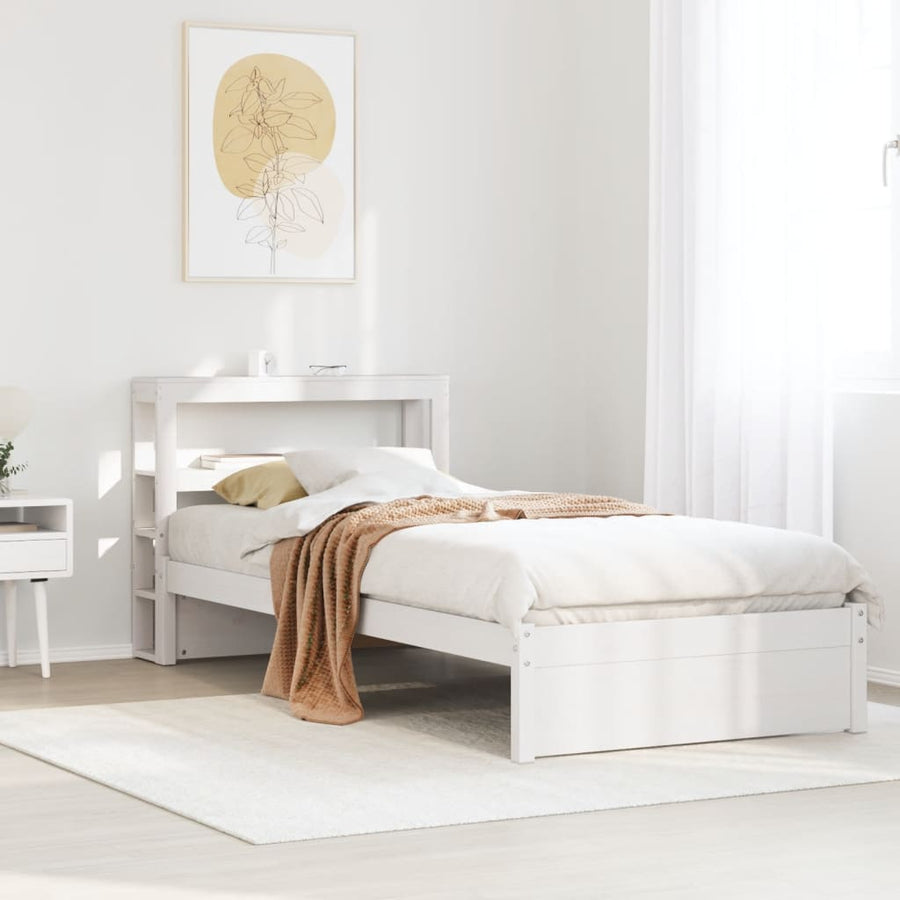 Bedframe met hoofdbord massief grenenhout wit 75x190 cm