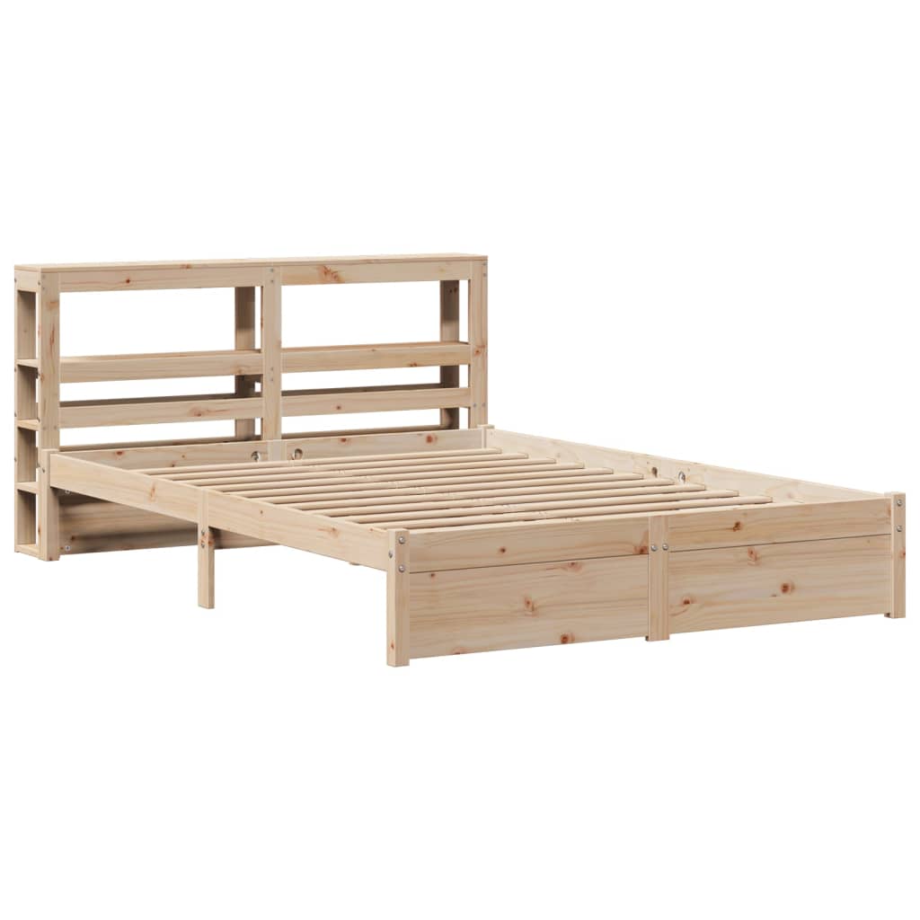Bedframe met hoofdbord massief grenenhout wit 140x200 cm