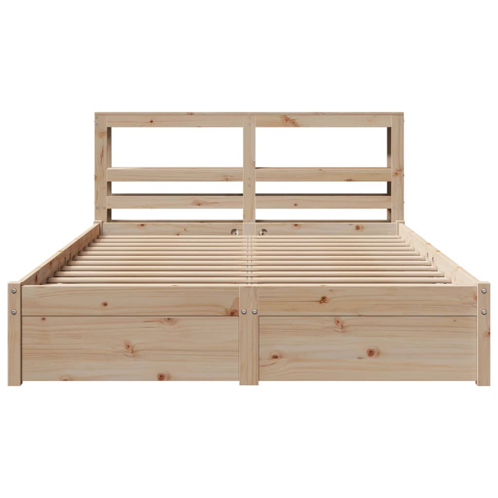 Bedframe met hoofdbord massief grenenhout wit 140x200 cm