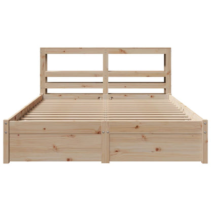 Bedframe met hoofdbord massief grenenhout wit 140x200 cm