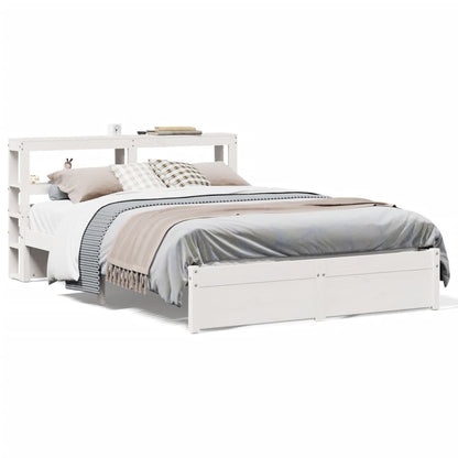 Bedframe met hoofdbord massief grenenhout wit 150x200 cm
