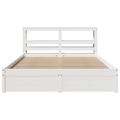 Bedframe met hoofdbord massief grenenhout wit 150x200 cm