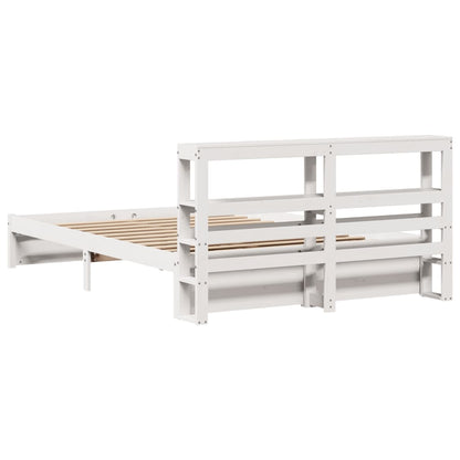 Bedframe met hoofdbord massief grenenhout wit 150x200 cm