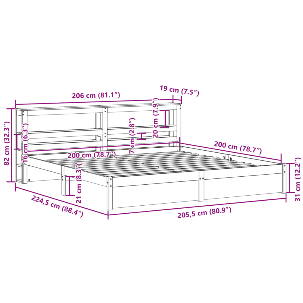Bedframe met hoofdeinde zonder matras 200x200 cm wit