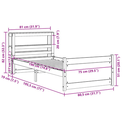 Bedframe met hoofdbord massief grenenhout 75x190 cm