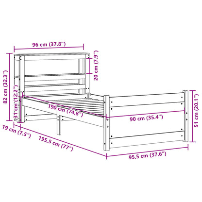 Bedframe met hoofdbord massief grenenhout 90x190 cm