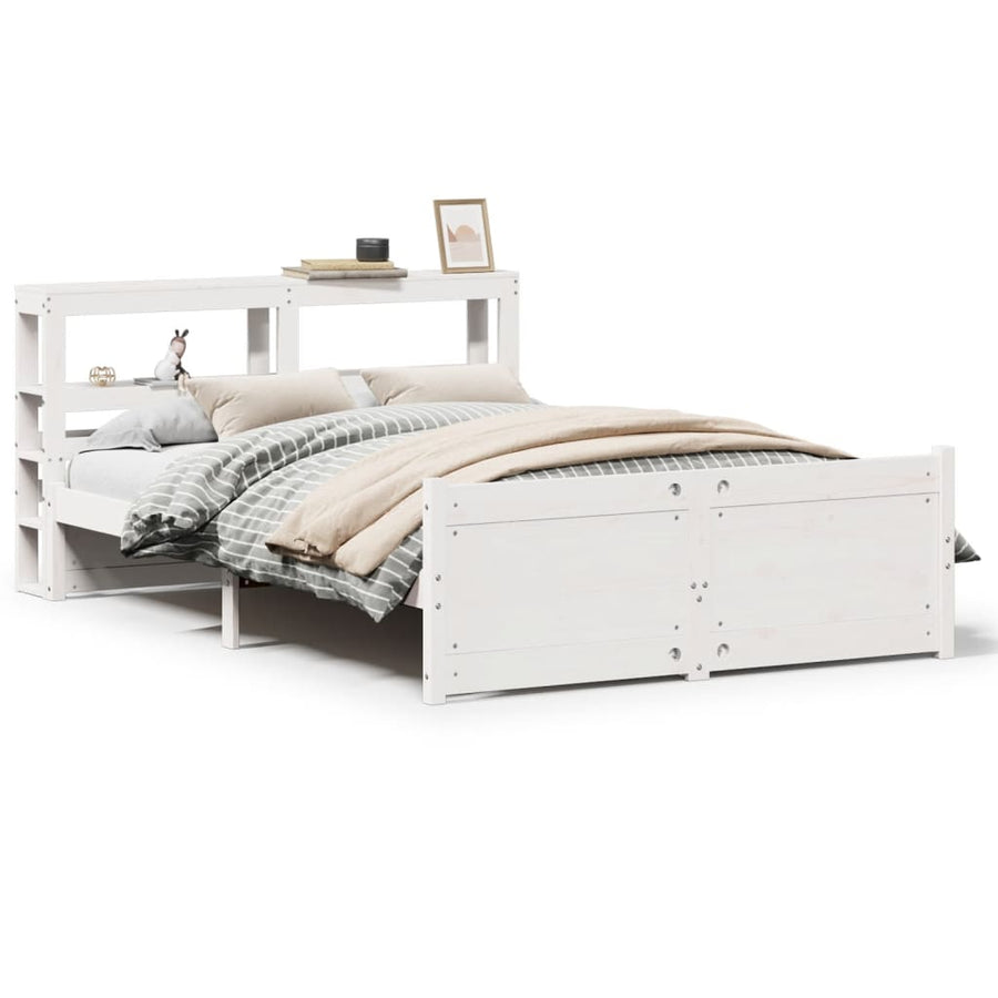 Bedframe met hoofdbord massief grenenhout wit 135x190 cm