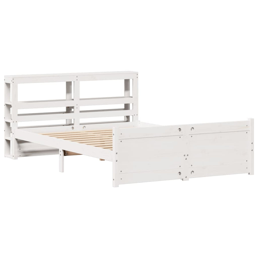Bedframe met hoofdbord massief grenenhout wit 135x190 cm