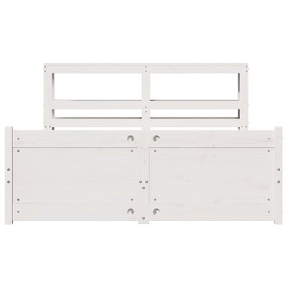 Bedframe met hoofdbord massief grenenhout wit 135x190 cm