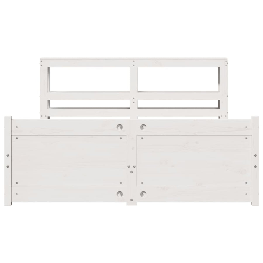 Bedframe met hoofdbord massief grenenhout wit 135x190 cm