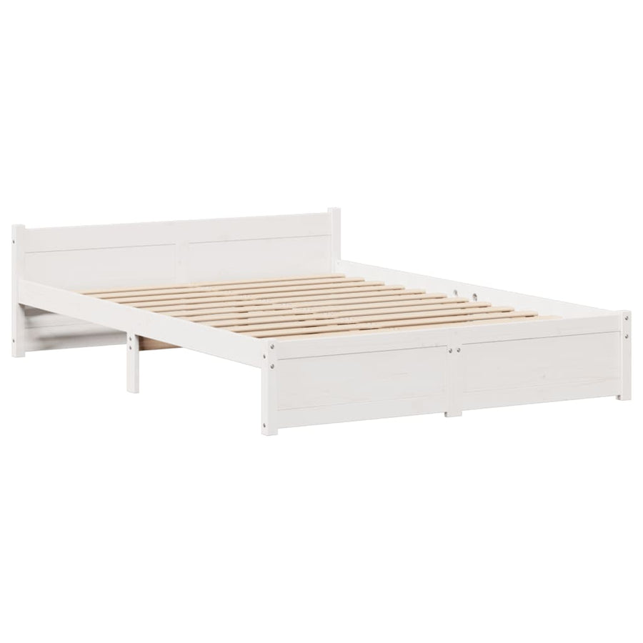 Bedframe met hoofdbord massief grenenhout wit 135x190 cm