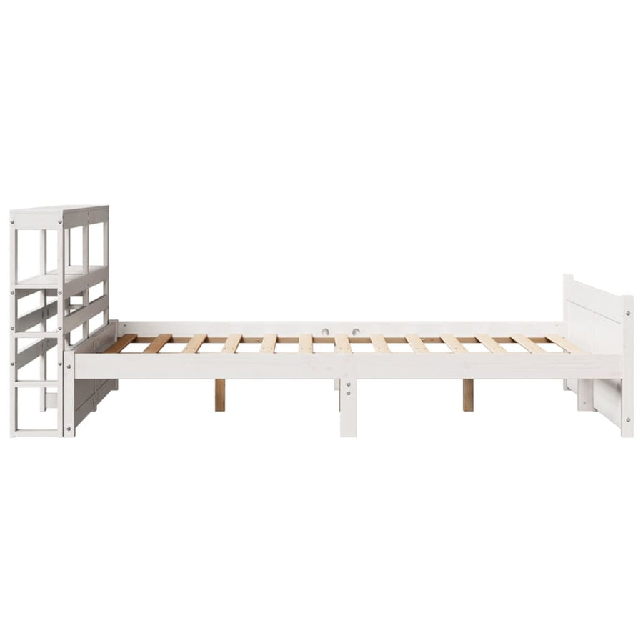 Bedframe met hoofdbord massief grenenhout wit 135x190 cm