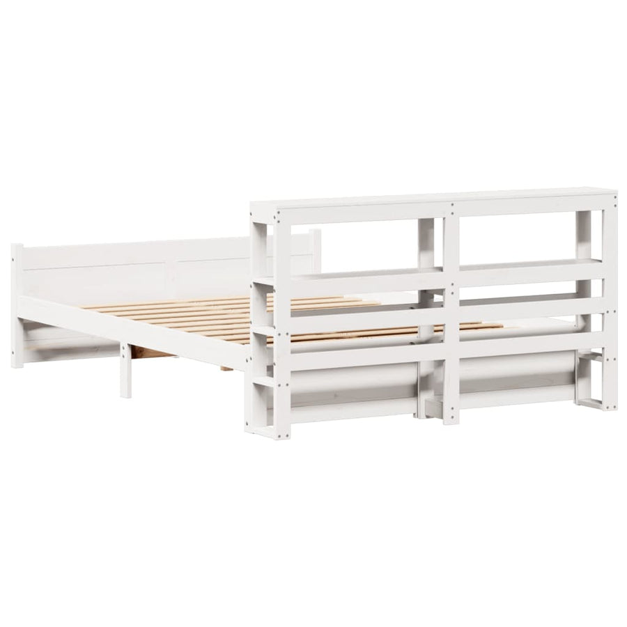 Bedframe met hoofdbord massief grenenhout wit 135x190 cm