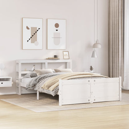 Bedframe met hoofdbord massief grenenhout wit 135x190 cm