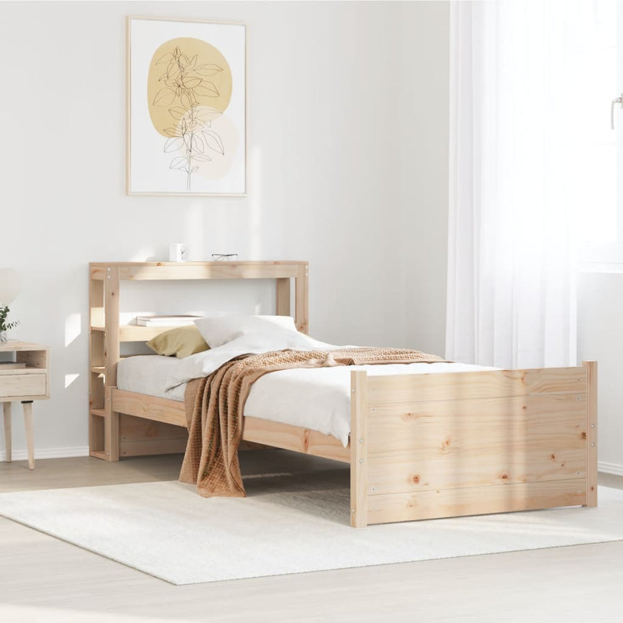 Bedframe met hoofdbord massief grenenhout 90x200 cm