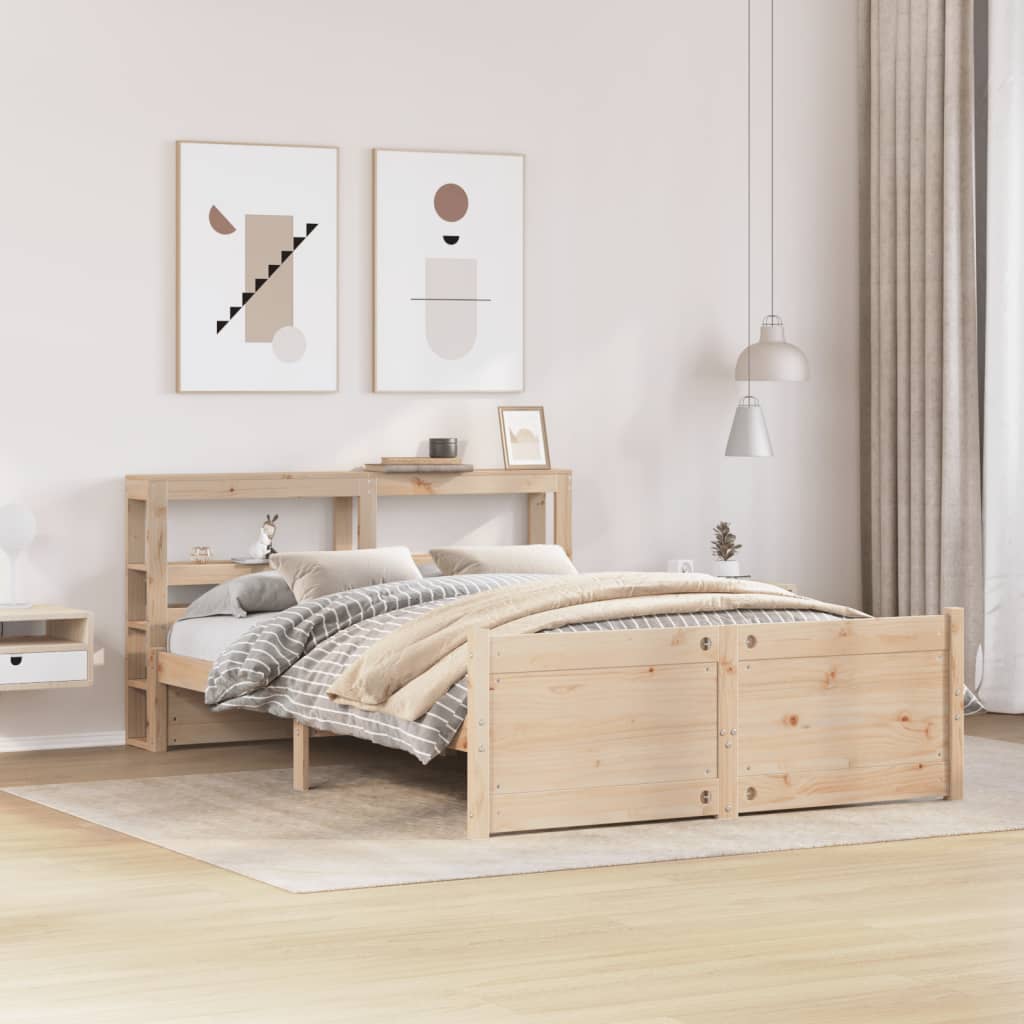 Bedframe met hoofdbord massief grenenhout wit 140x200 cm