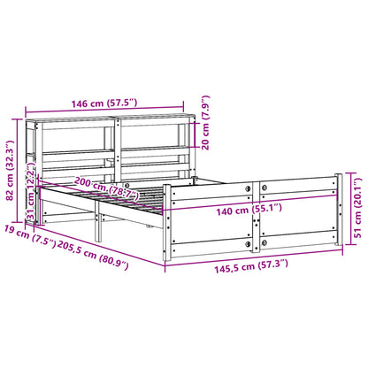 Bedframe met hoofdeinde zonder matras 140x200 cm wit