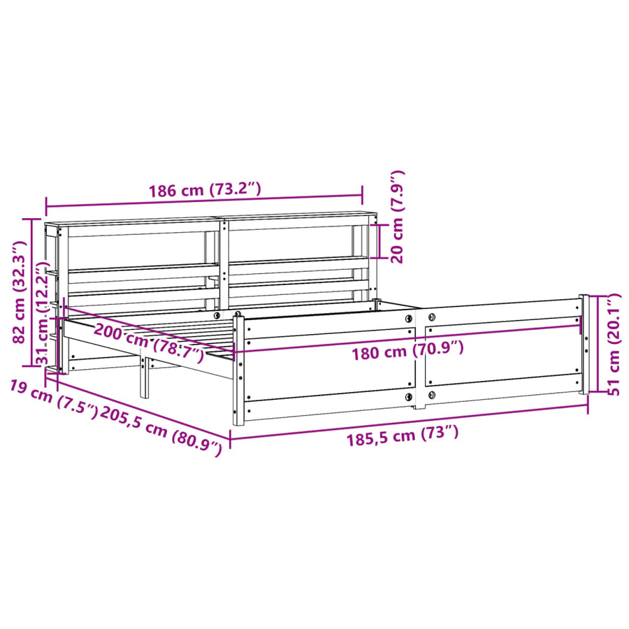Bedframe met hoofdeinde zonder matras 180x200 cm wit