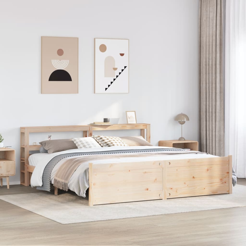 Bedframe met hoofdbord massief grenenhout 200x200 cm