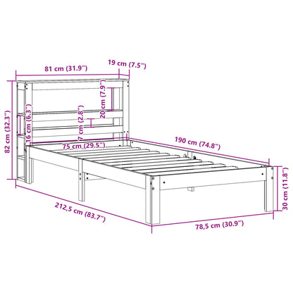 Bedframe met hoofdbord massief grenenhout 75x190 cm
