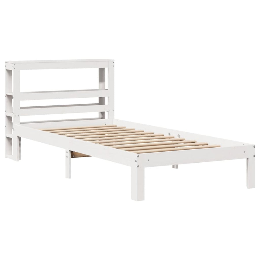 Bedframe met hoofdbord massief grenenhout wit 75x190 cm