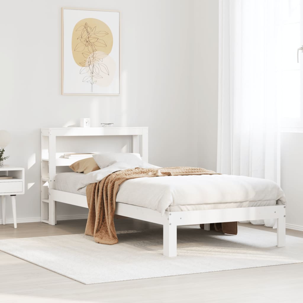 Bedframe met hoofdbord massief grenenhout wit 75x190 cm
