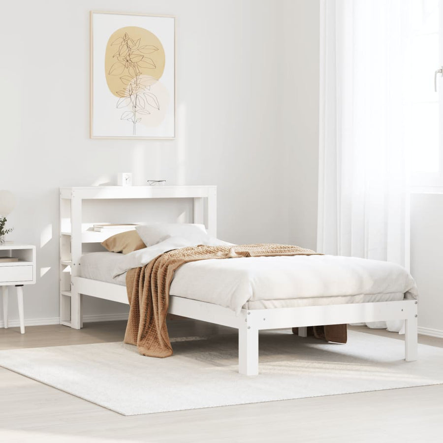 Bedframe met hoofdbord massief grenenhout wit 75x190 cm