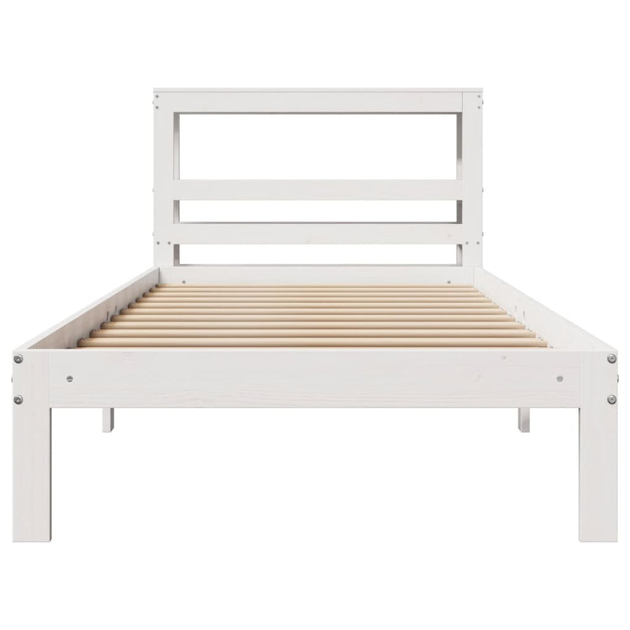 Bedframe met hoofdbord massief grenenhout wit 75x190 cm