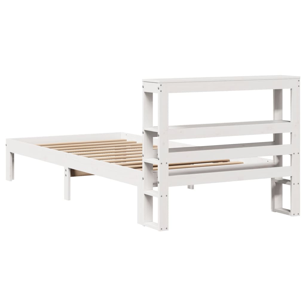 Bedframe met hoofdbord massief grenenhout wit 75x190 cm