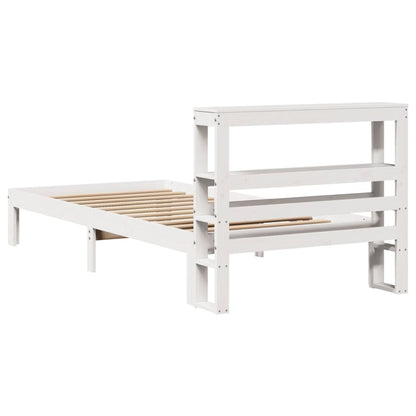 Bedframe met hoofdbord massief grenenhout wit 75x190 cm