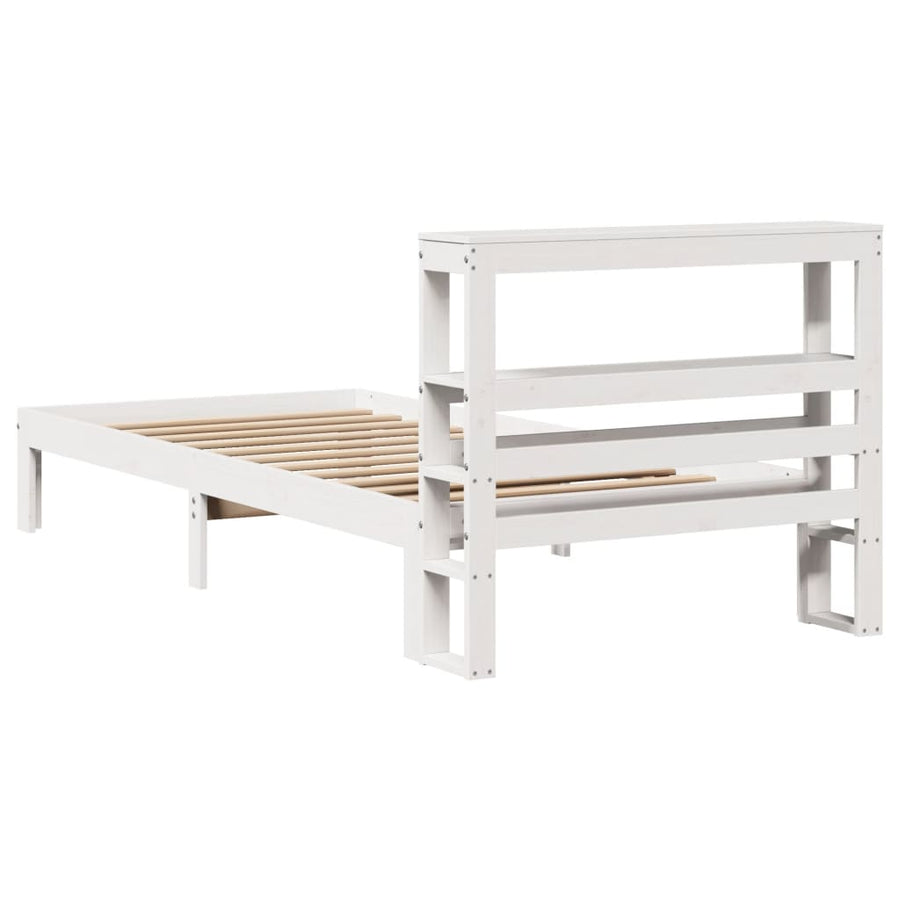Bedframe met hoofdbord massief grenenhout wit 75x190 cm
