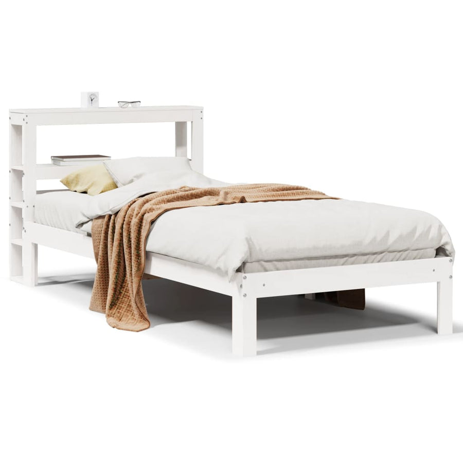 Bedframe met hoofdbord massief grenenhout wit 75x190 cm