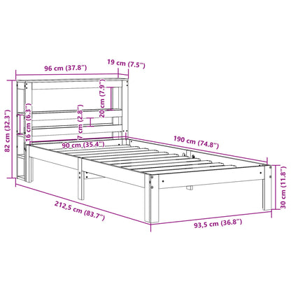 Bedframe met hoofdbord massief grenenhout 90x190 cm