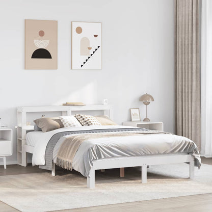 Bedframe met hoofdbord massief grenenhout wit 120x190 cm