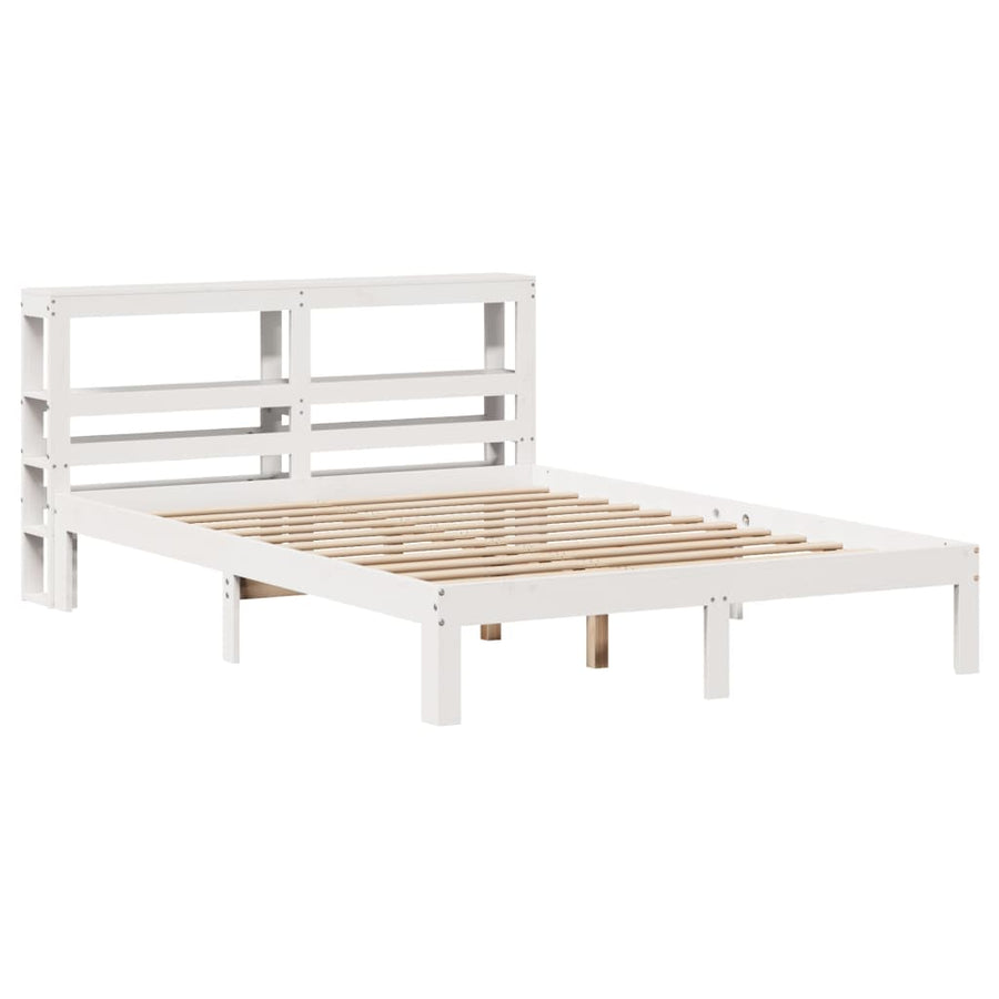 Bedframe met hoofdbord massief grenenhout wit 135x190 cm