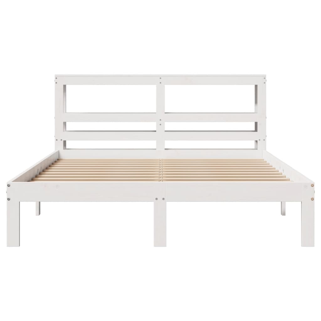 Bedframe met hoofdbord massief grenenhout wit 135x190 cm