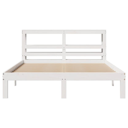 Bedframe met hoofdbord massief grenenhout wit 135x190 cm
