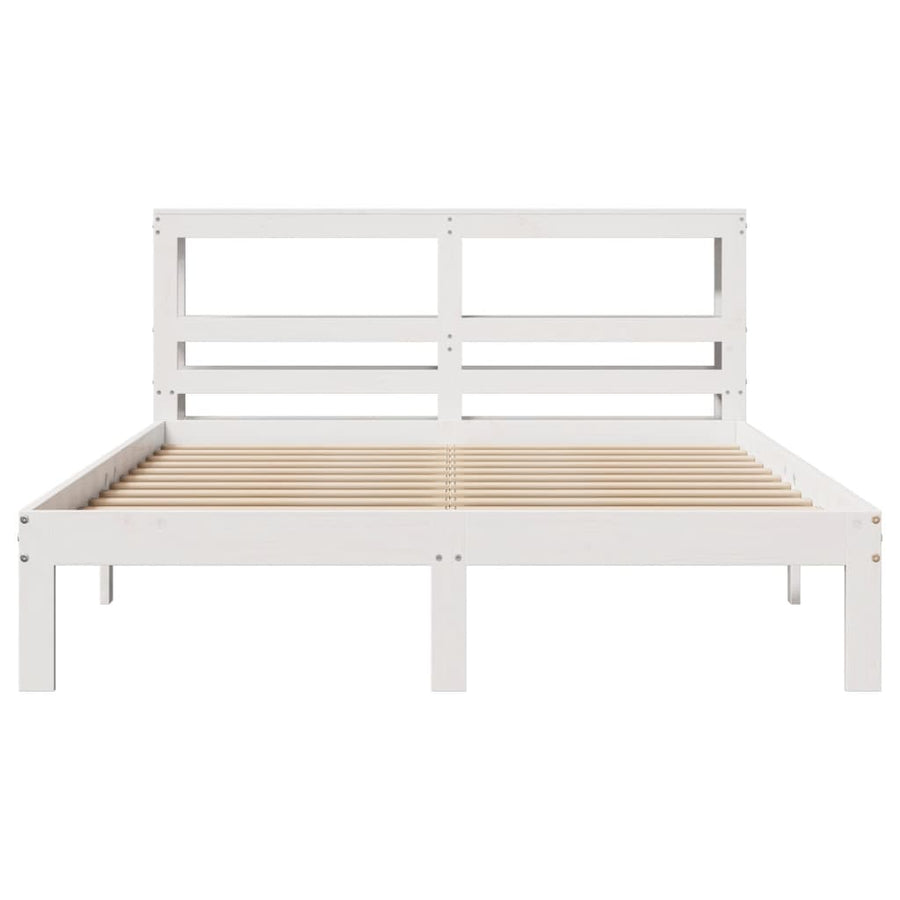 Bedframe met hoofdbord massief grenenhout wit 135x190 cm