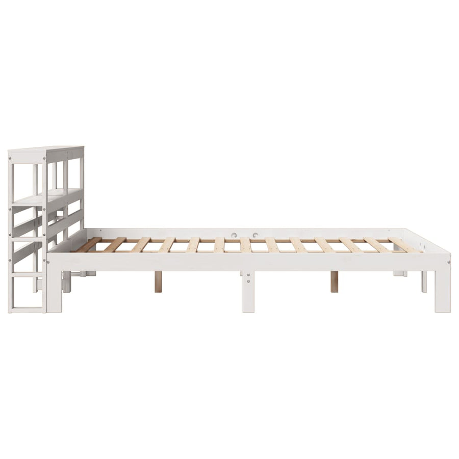 Bedframe met hoofdbord massief grenenhout wit 135x190 cm