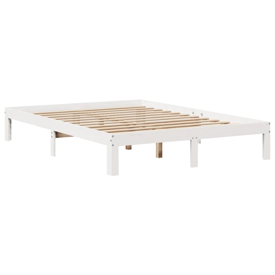 Bedframe met hoofdbord massief grenenhout wit 135x190 cm