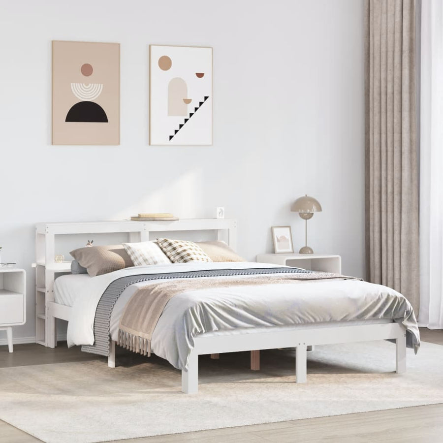 Bedframe met hoofdbord massief grenenhout wit 140x190 cm