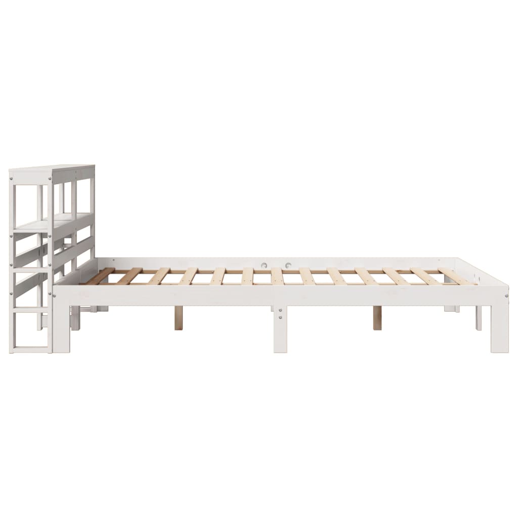 Bedframe met hoofdbord massief grenenhout wit 140x190 cm