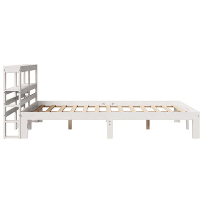 Bedframe met hoofdbord massief grenenhout wit 140x190 cm