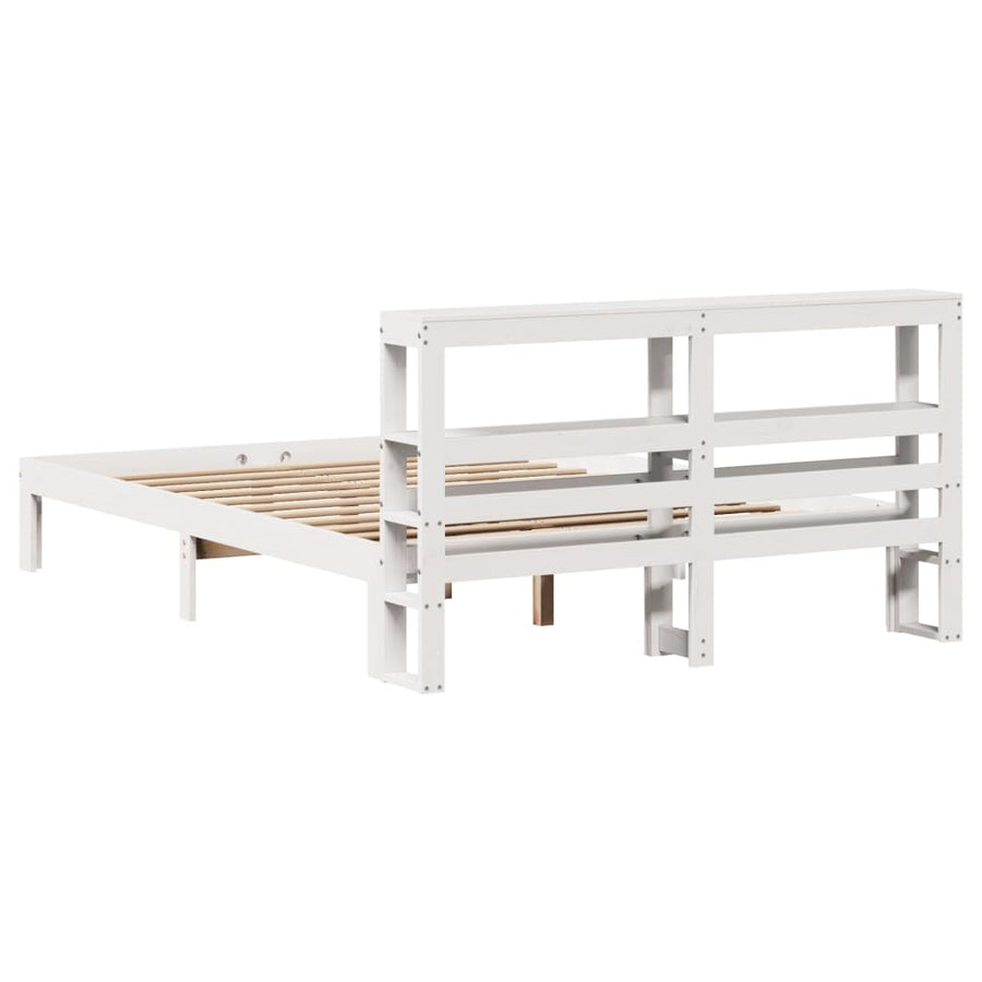 Bedframe met hoofdbord massief grenenhout wit 140x190 cm