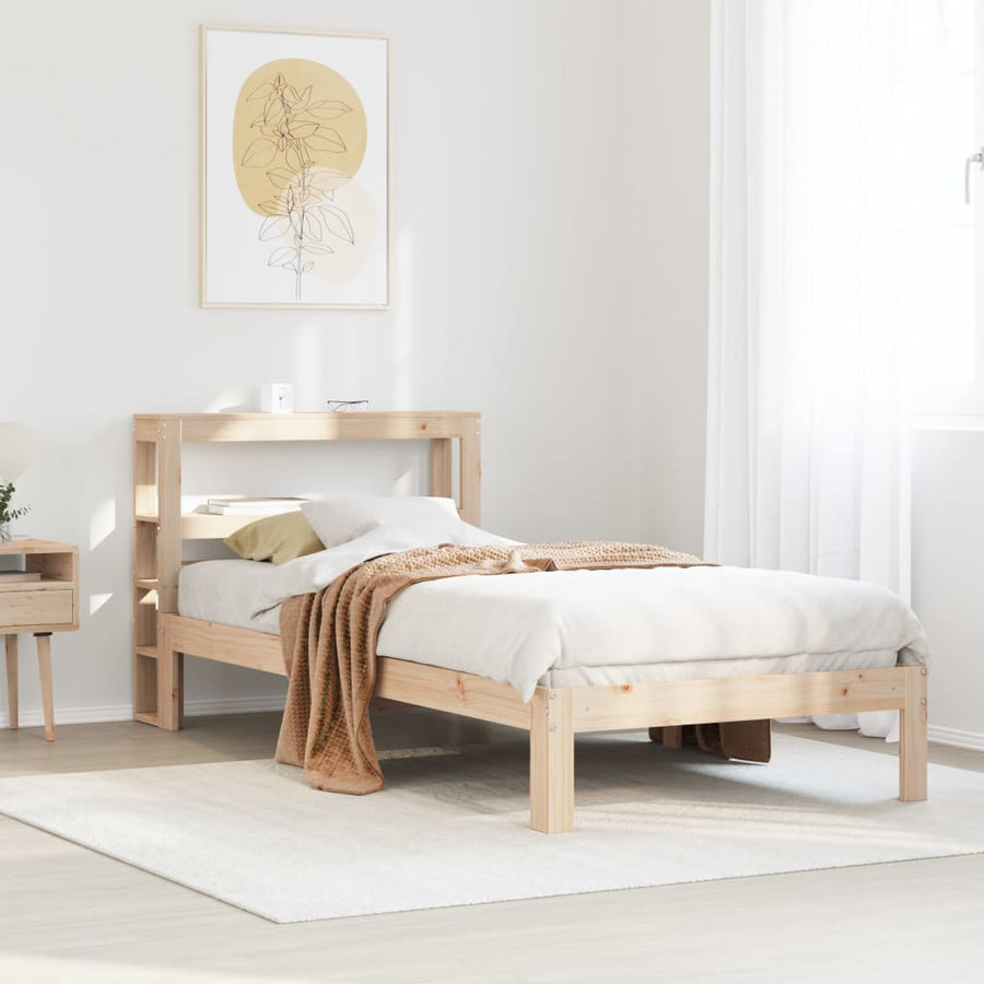 Bedframe met hoofdbord massief grenenhout 90x200 cm