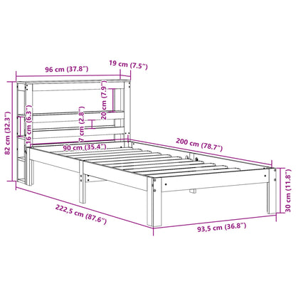 Bedframe met hoofdbord massief grenenhout 90x200 cm
