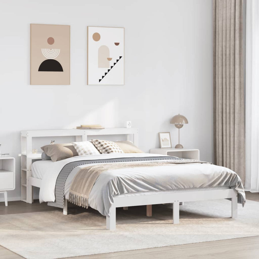 Bedframe met hoofdbord massief grenenhout wit 120x200 cm