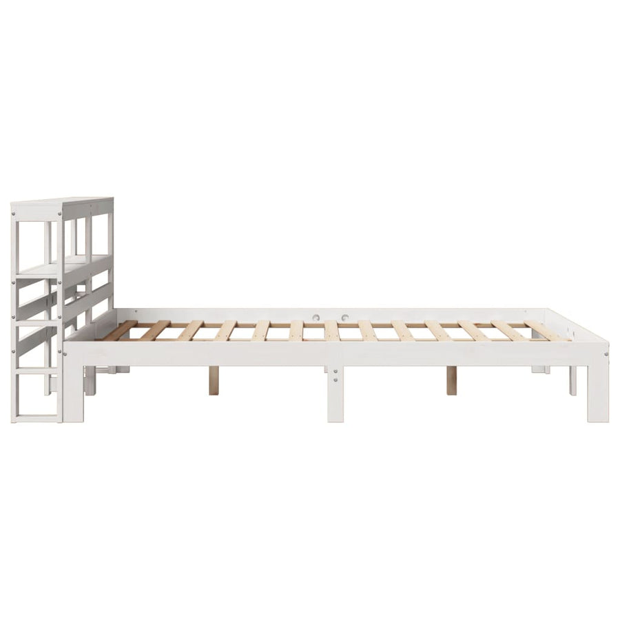 Bedframe met hoofdbord massief grenenhout wit 120x200 cm
