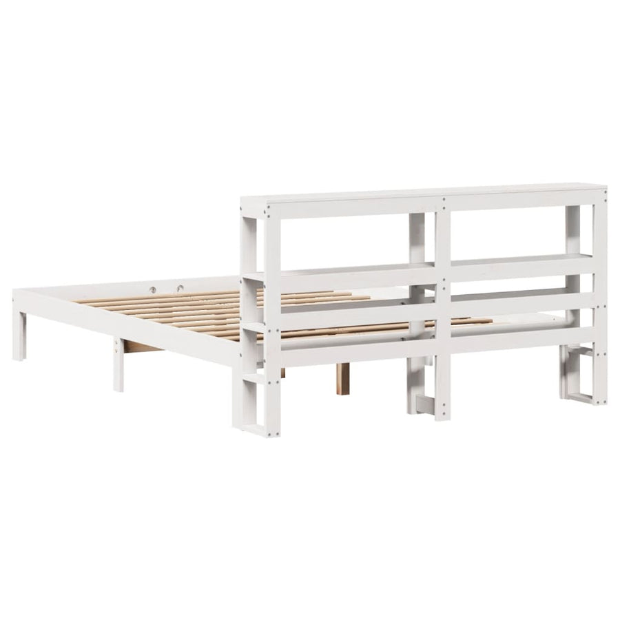 Bedframe met hoofdbord massief grenenhout wit 120x200 cm